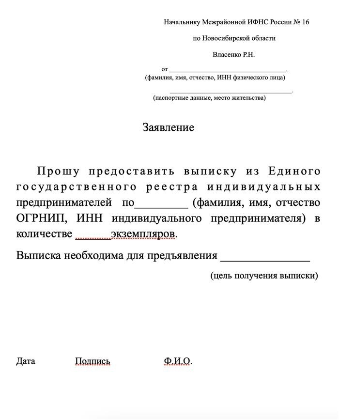 Модель подачи заявки на получение выписок из ЕГРИП