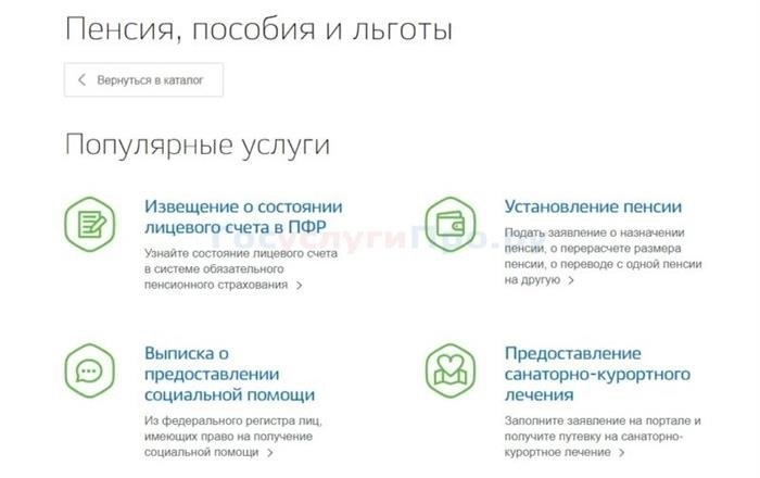 Пенсии, пособия и доходы в Госуслугах.